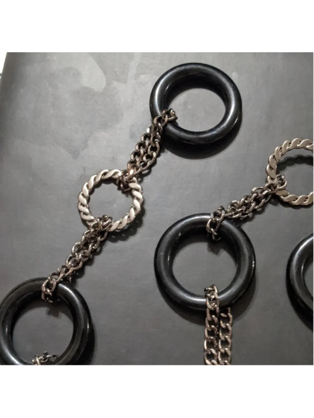 Gunmetal Black Chain and Black Plastic Ring Statement Belt Waist Metal Chain